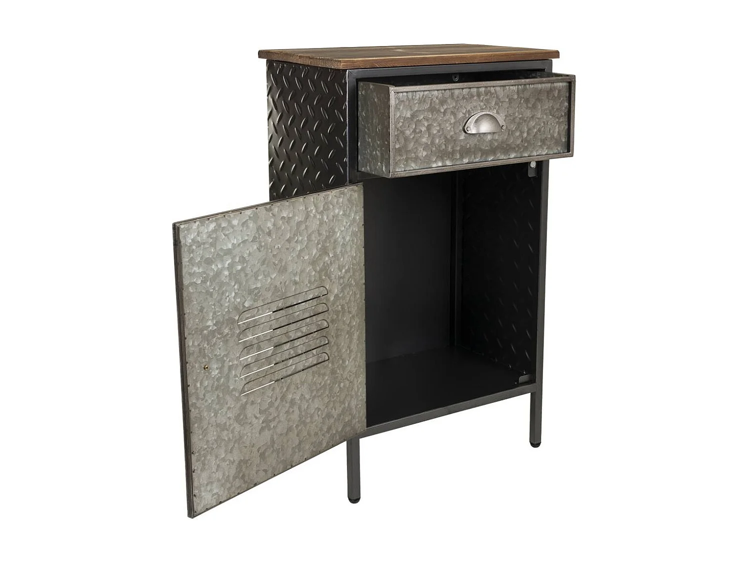 Comodino in metallo e legno 1 cassetto e 1 porta 42x28x70,5