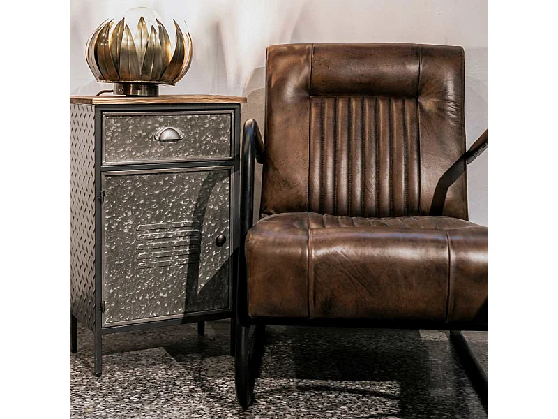 Comodino in metallo e legno 1 cassetto e 1 porta 42x28x70,5