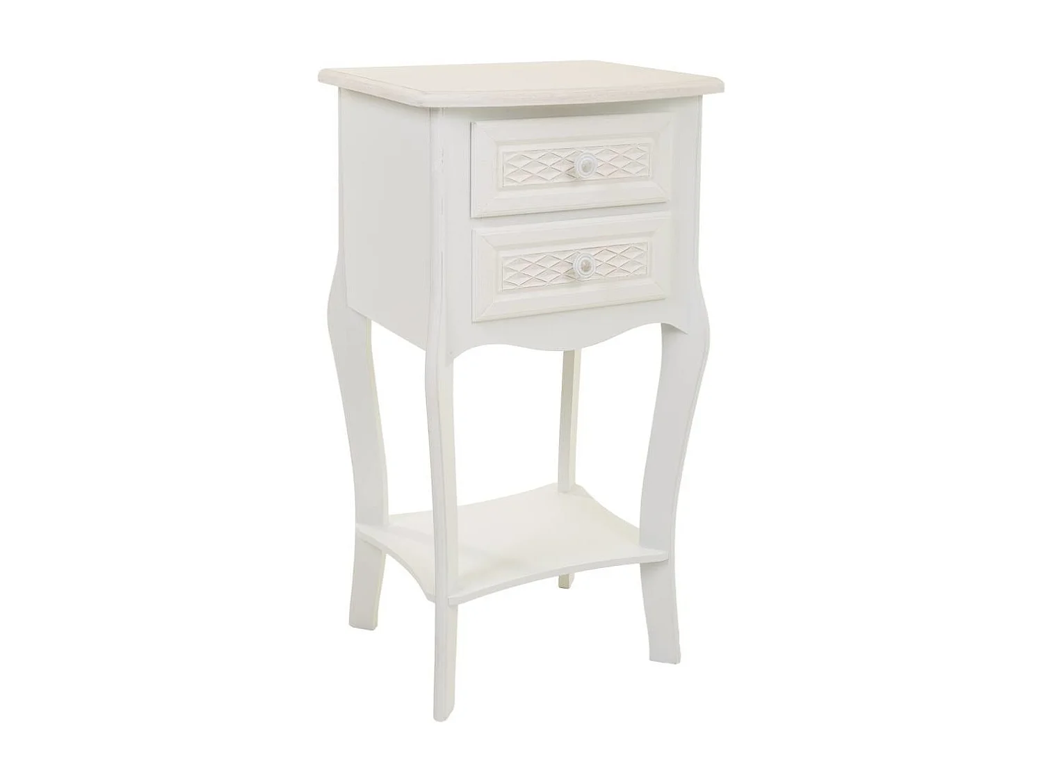 Table de chevet en bois avec 2 tiroirs, dimensions 38x31,3x71 cm.