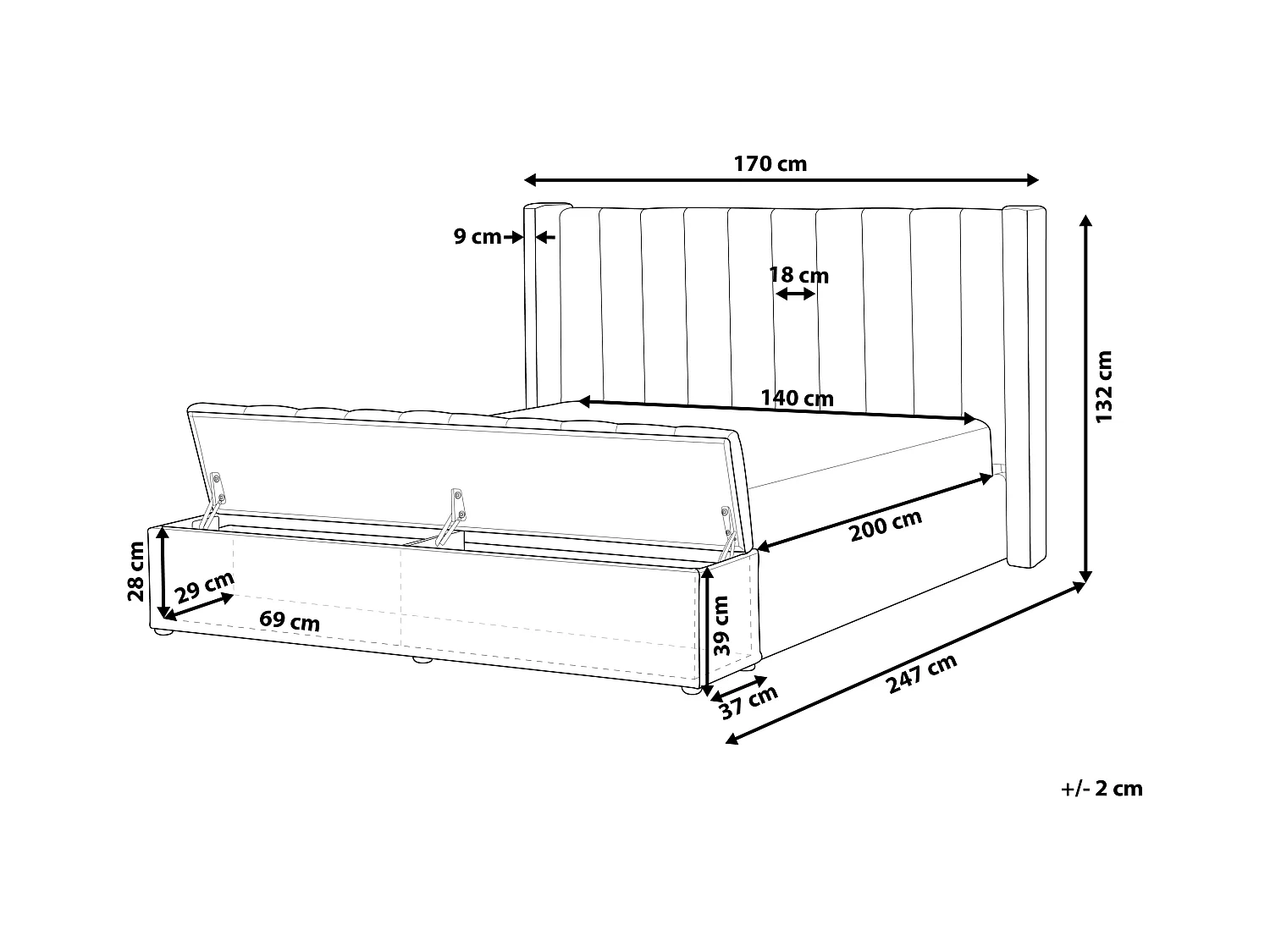 Lit avec banc de rangement Velours NOYERS 140 x 200 cm Bleu marine