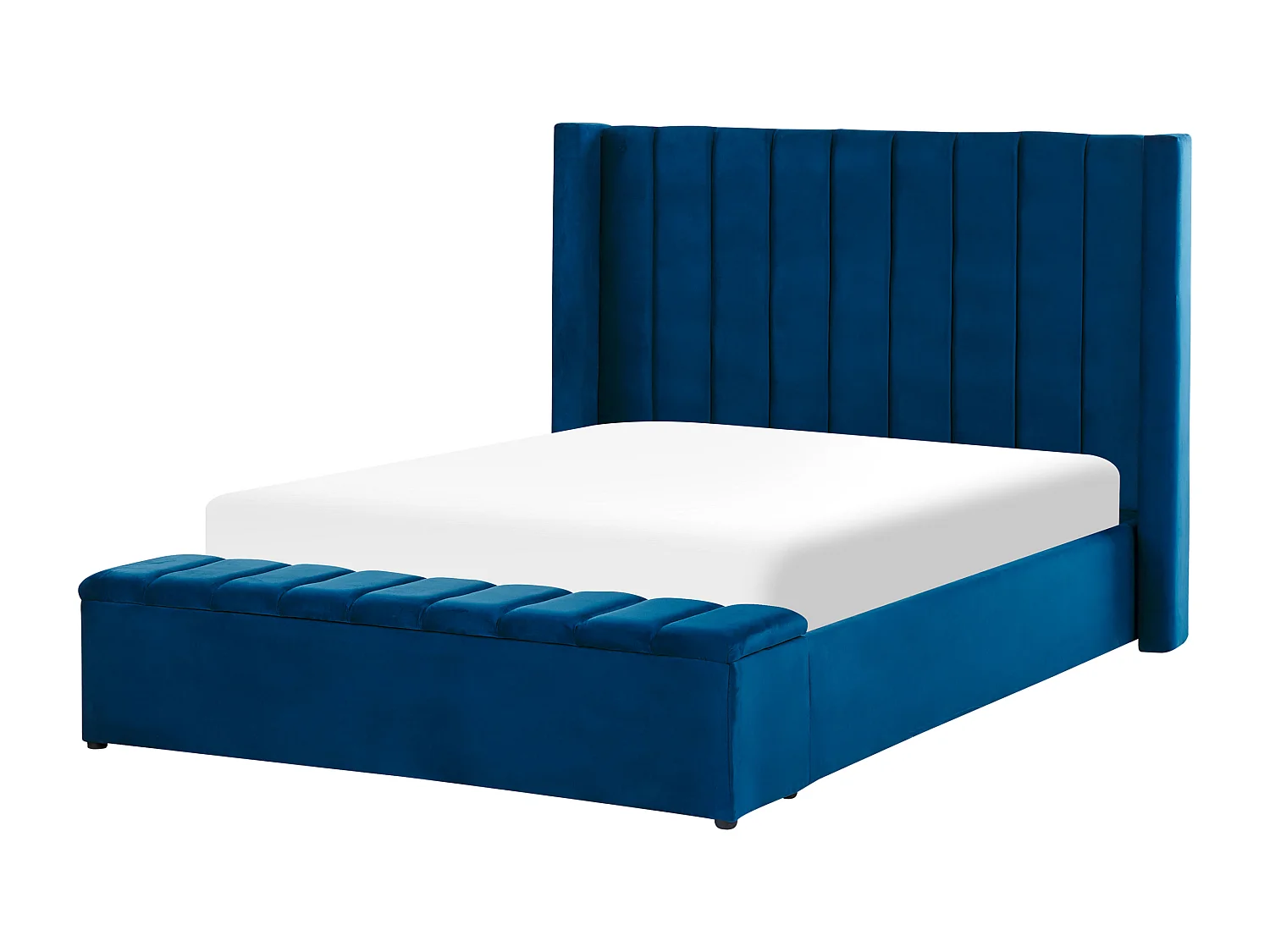 Lit avec banc de rangement Velours NOYERS 140 x 200 cm Bleu marine