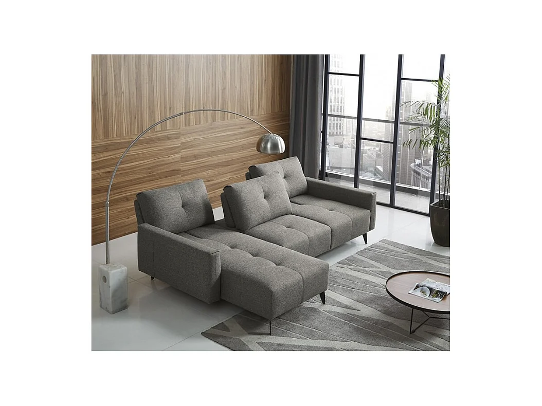 Canapé d'angle réversible tissu gris avec dossiers réglables - SMART