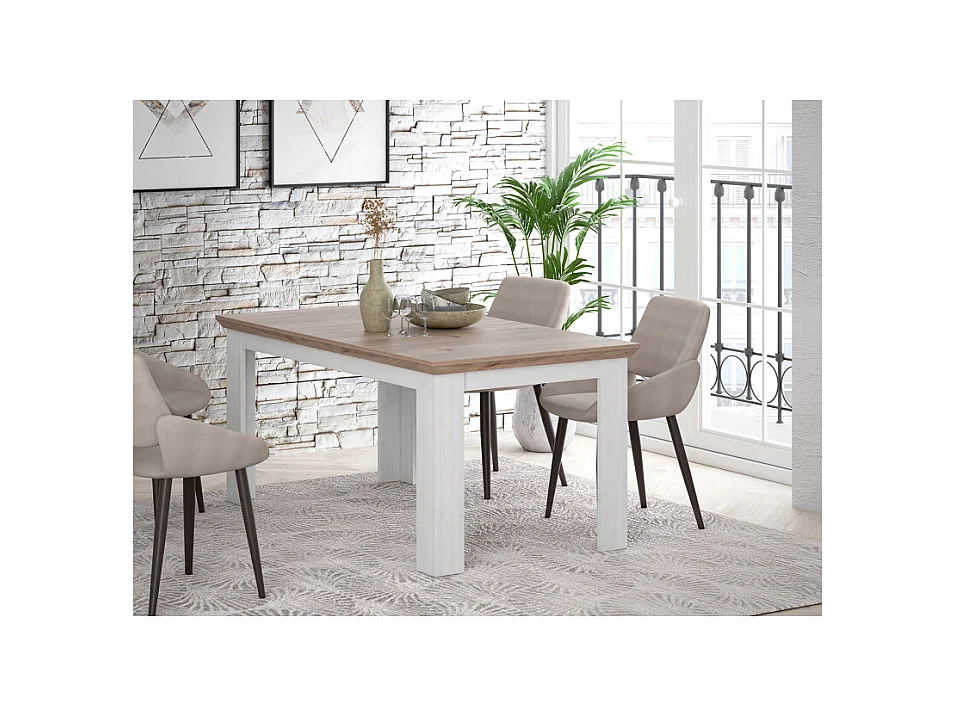 Table de repas extensible 160/206 cm décor chêne blanchi - ANGELE