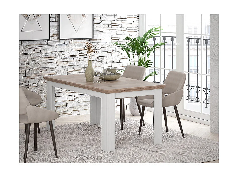 Table de repas extensible 160/206 cm décor chêne blanchi - ANGELE