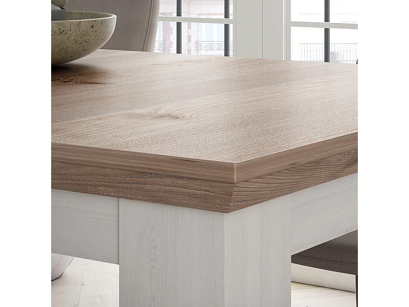 Table de repas extensible 160/206 cm décor chêne blanchi - ANGELE