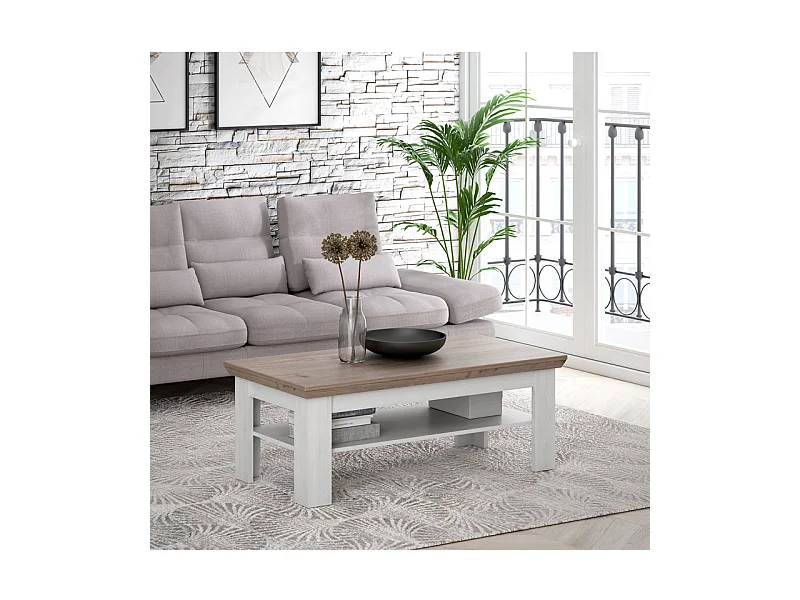 Table basse 120 x 60 cm 2 plateaux décor chêne clair - ANGELE