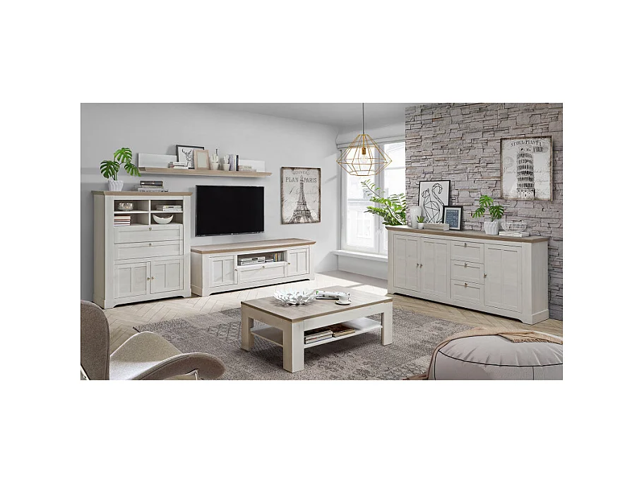 Table basse 120 x 60 cm 2 plateaux décor chêne clair - ANGELE