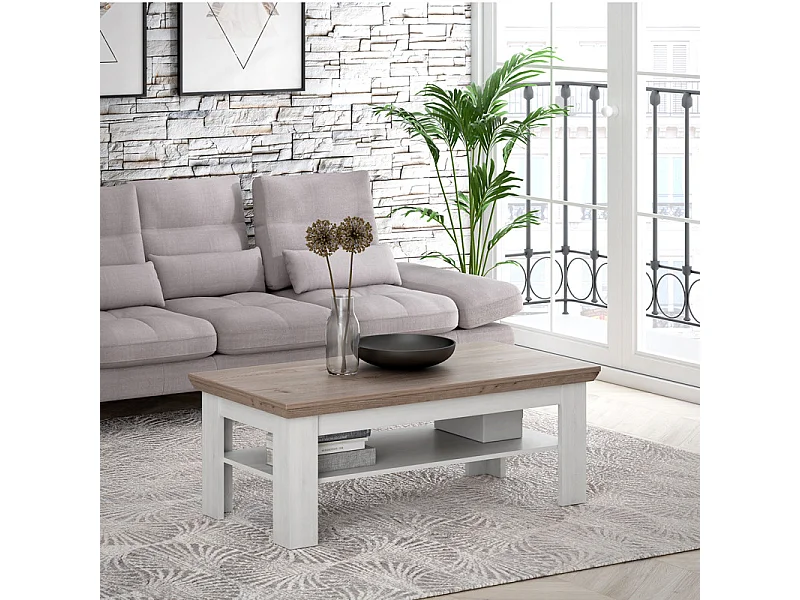 Table basse 120 x 60 cm 2 plateaux décor chêne clair - ANGELE