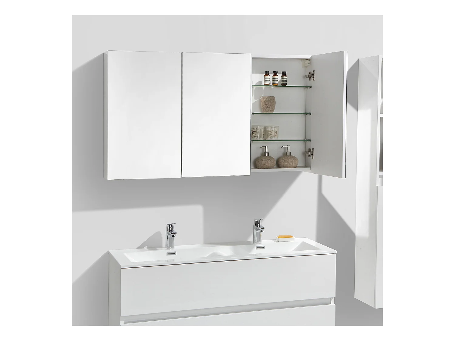Spiegelschrank Bad 120 cm montiert Hochglanz weiß SIENA