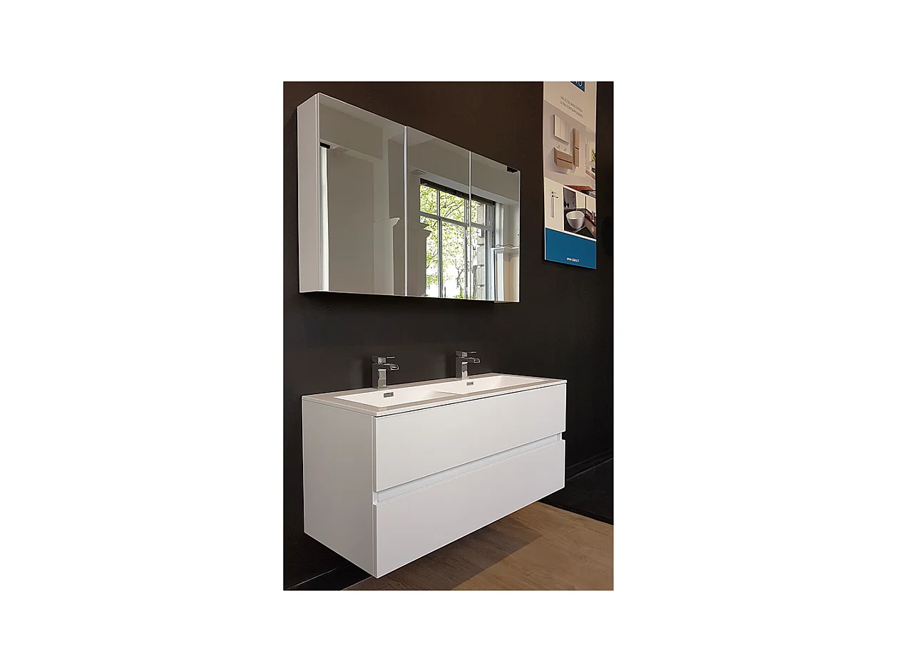 Spiegelschrank Bad 120 cm montiert Hochglanz weiß SIENA
