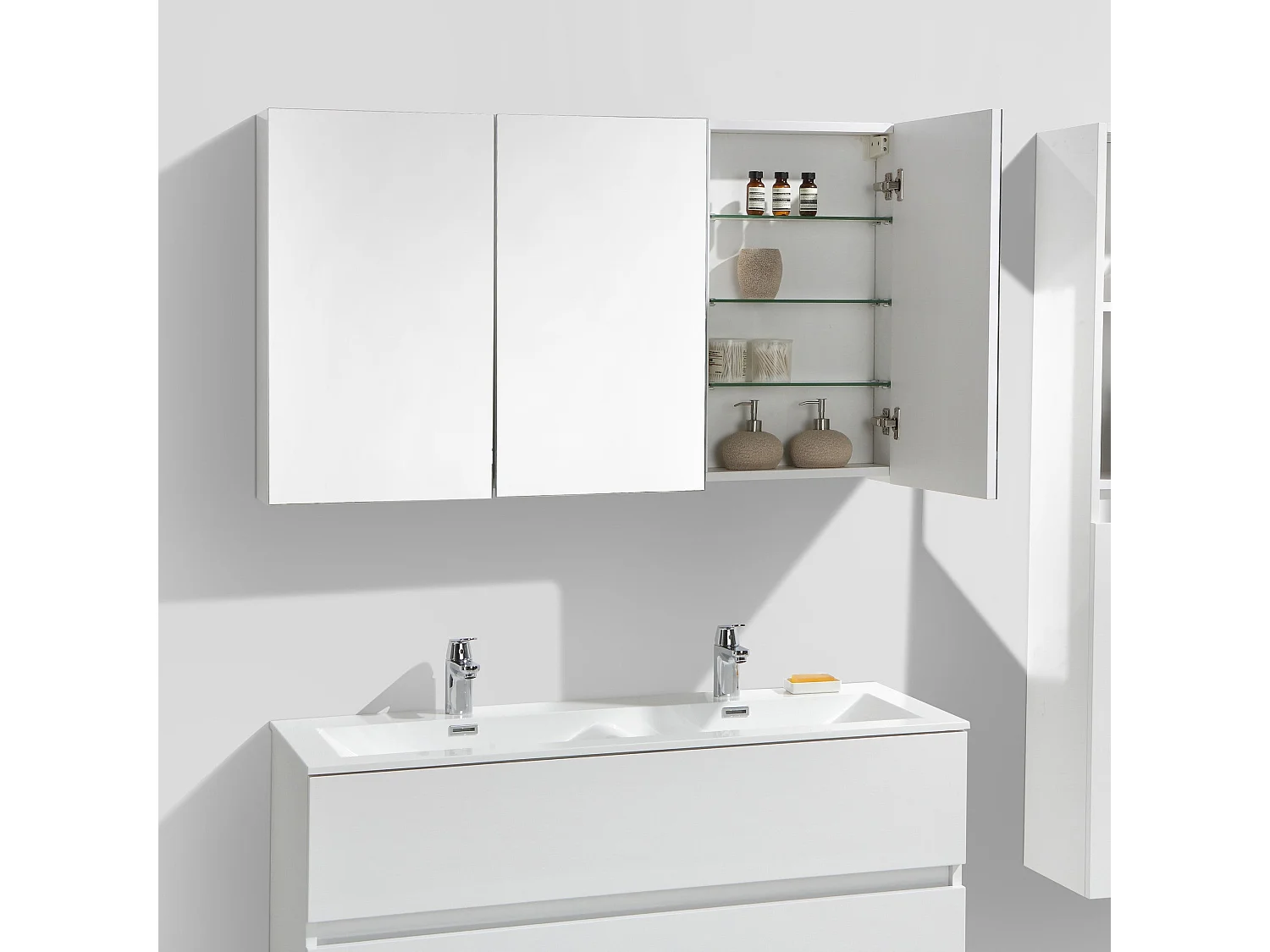 Armoire de toilette bloc-miroir SIENA largeur 120 cm blanc laqué