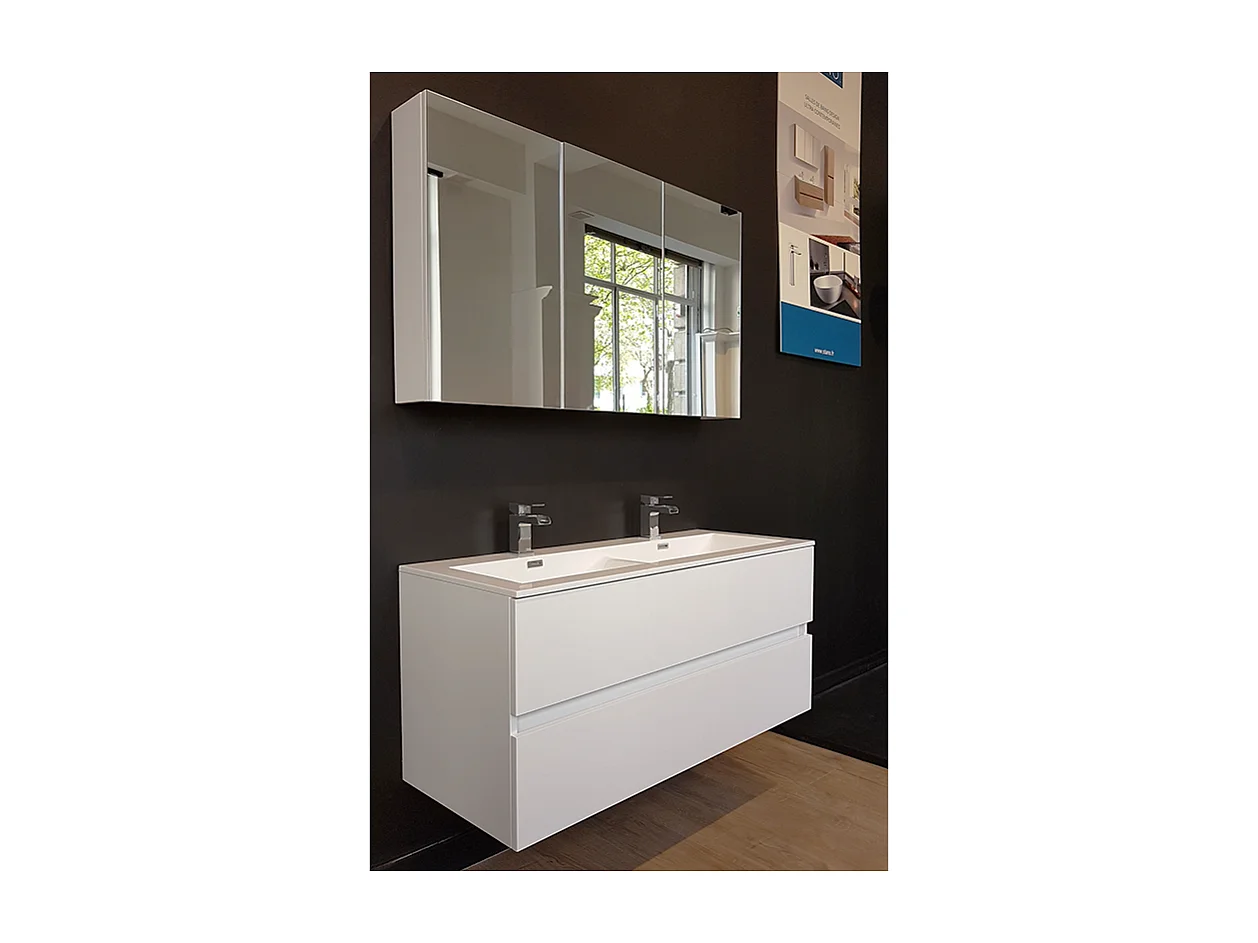 Armoire de toilette bloc-miroir SIENA largeur 120 cm blanc laqué