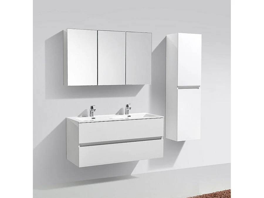 Armoire de toilette bloc-miroir SIENA largeur 120 cm blanc laqué