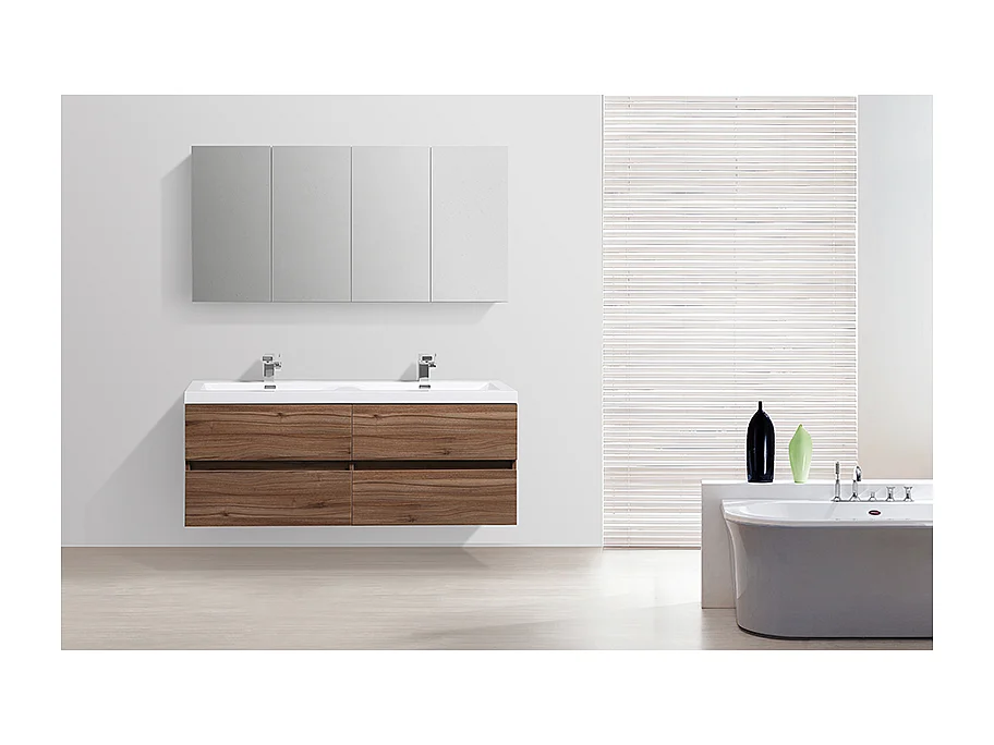 Armoire de toilette bloc-miroir SIENA largeur 144 cm noyer