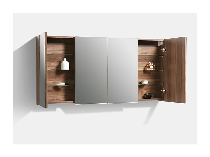Armoire de toilette bloc-miroir SIENA largeur 144 cm noyer