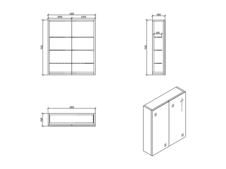 Armoire de toilette bloc-miroir SIENA largeur 60 cm blanc laqué