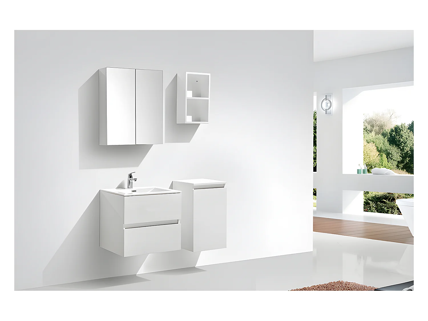 Armario espejo baño 60cm MONTADO SIENA Blanco Lacado