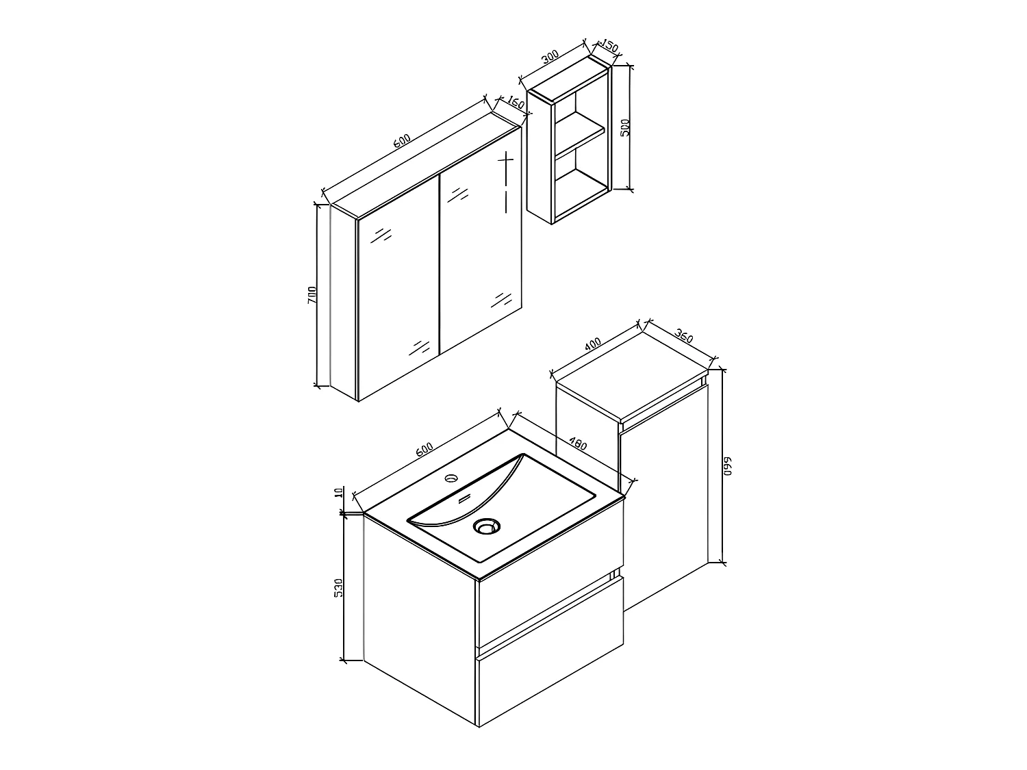 Armario espejo baño 60cm MONTADO SIENA Blanco Lacado