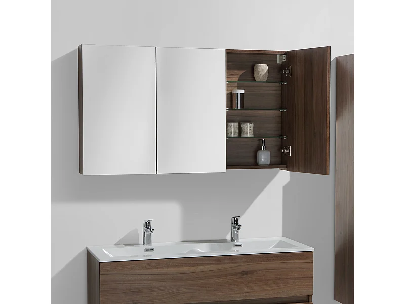 Armoire de toilette bloc-miroir SIENA largeur 120 cm noyer