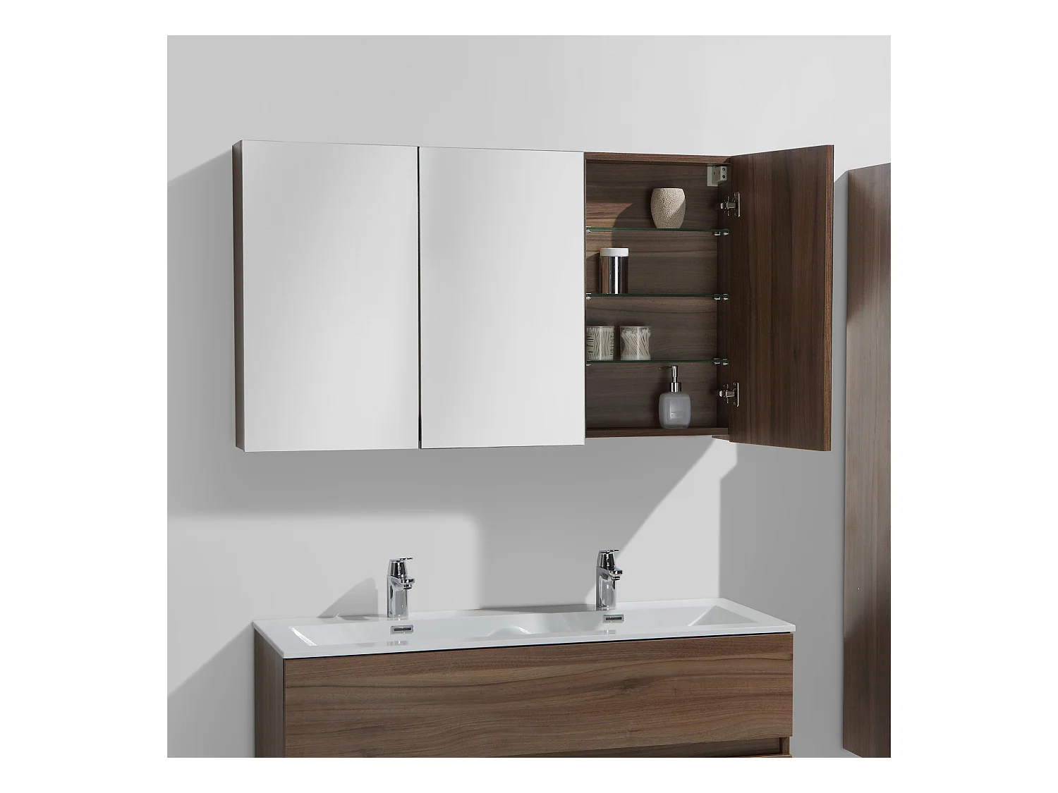 Spiegelschrank Bad 120 cm montiert Nussbaum SIENA