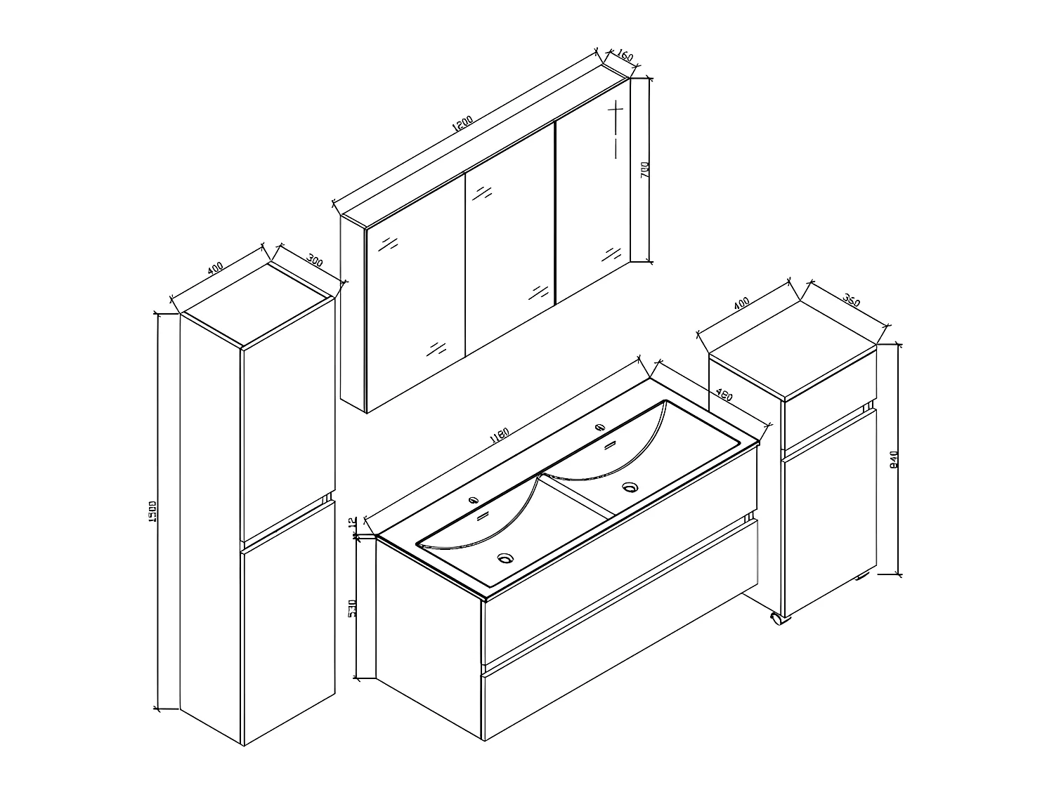 Spiegelschrank Bad 120 cm montiert Nussbaum SIENA