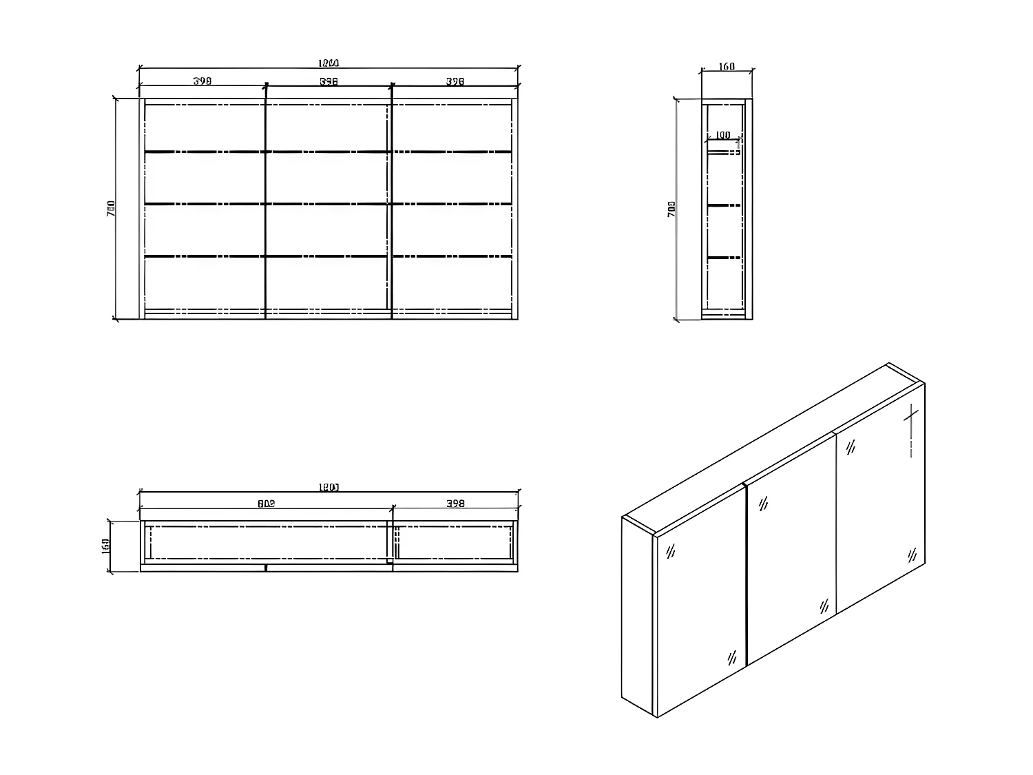 Spiegelschrank Bad 120 cm montiert Nussbaum SIENA