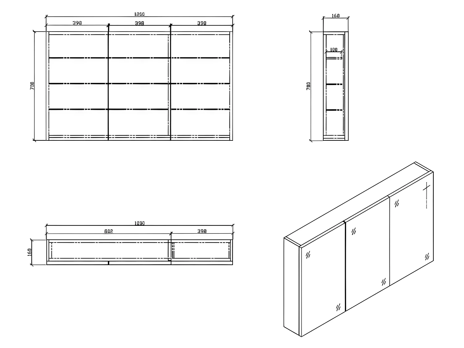 Spiegelschrank Bad 120 cm montiert Nussbaum SIENA