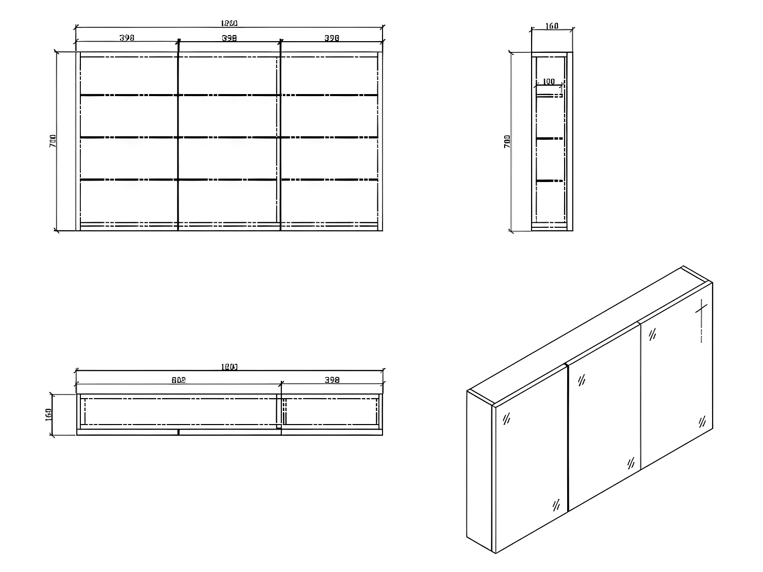 Spiegelschrank Bad 120 cm montiert Nussbaum SIENA
