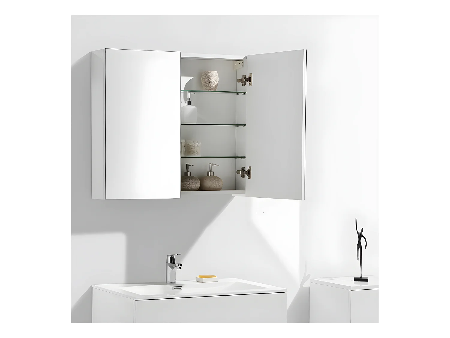 Armario espejo baño 80cm MONTADO SIENA Blanco Lacado