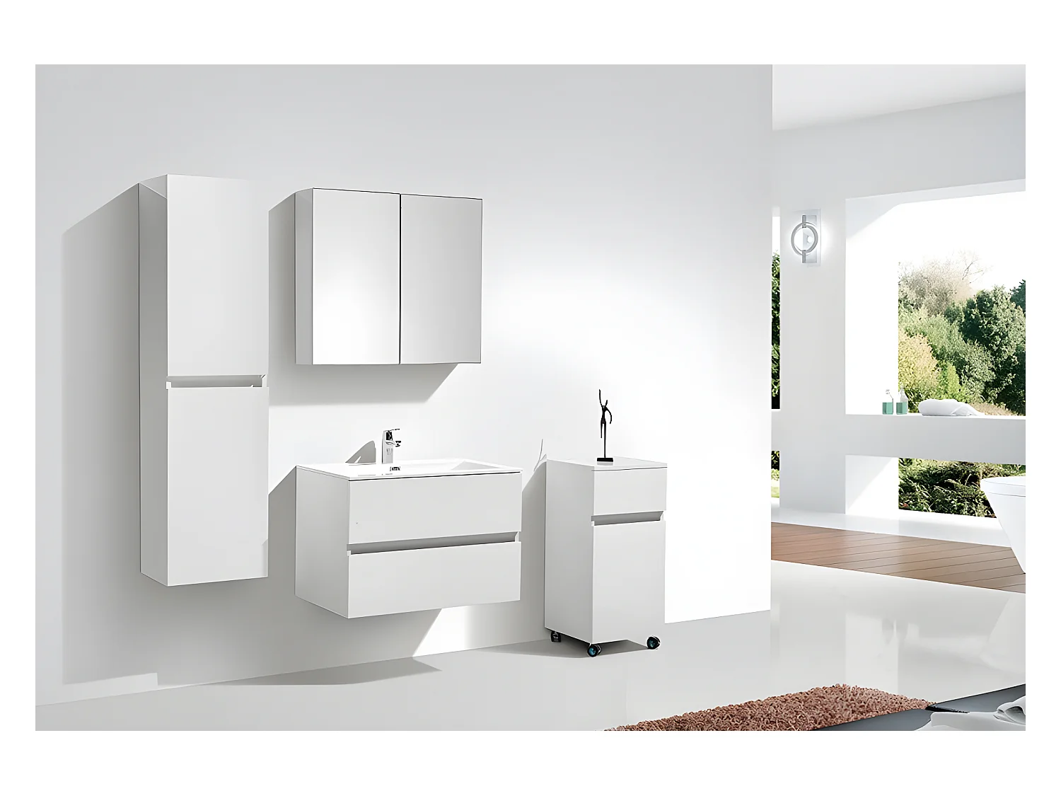 Armario espejo baño 80cm MONTADO SIENA Blanco Lacado