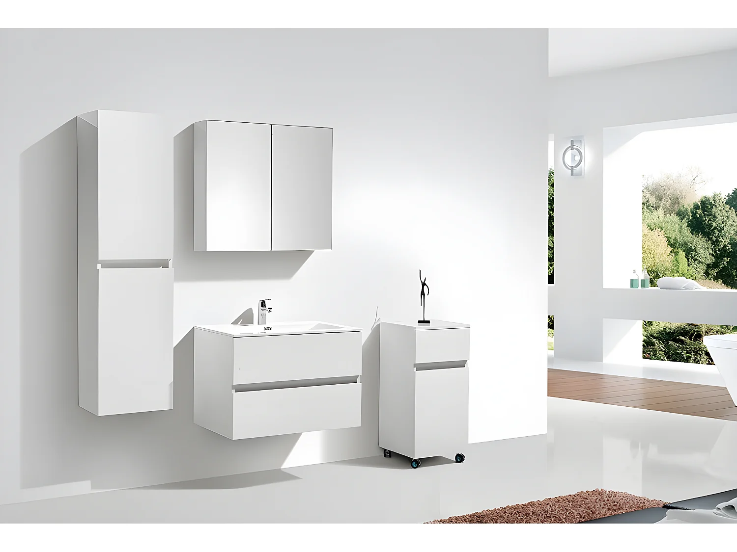 Armario espejo baño 80cm MONTADO SIENA Blanco Lacado