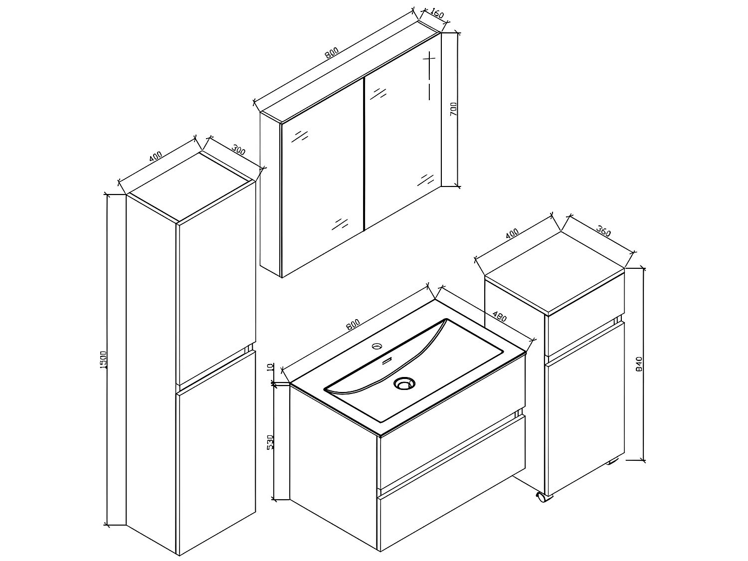 Armario espejo baño 80cm MONTADO SIENA Blanco Lacado