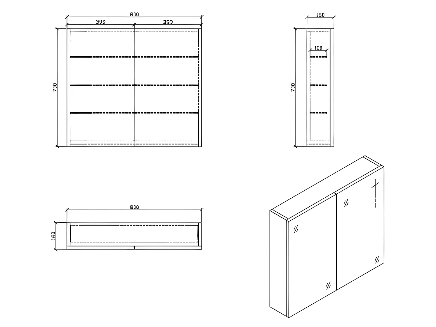 Armario espejo baño 80cm MONTADO SIENA Blanco Lacado