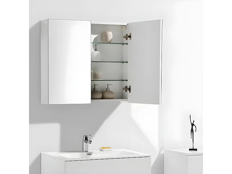 Armario espejo baño 80cm MONTADO SIENA Blanco Lacado