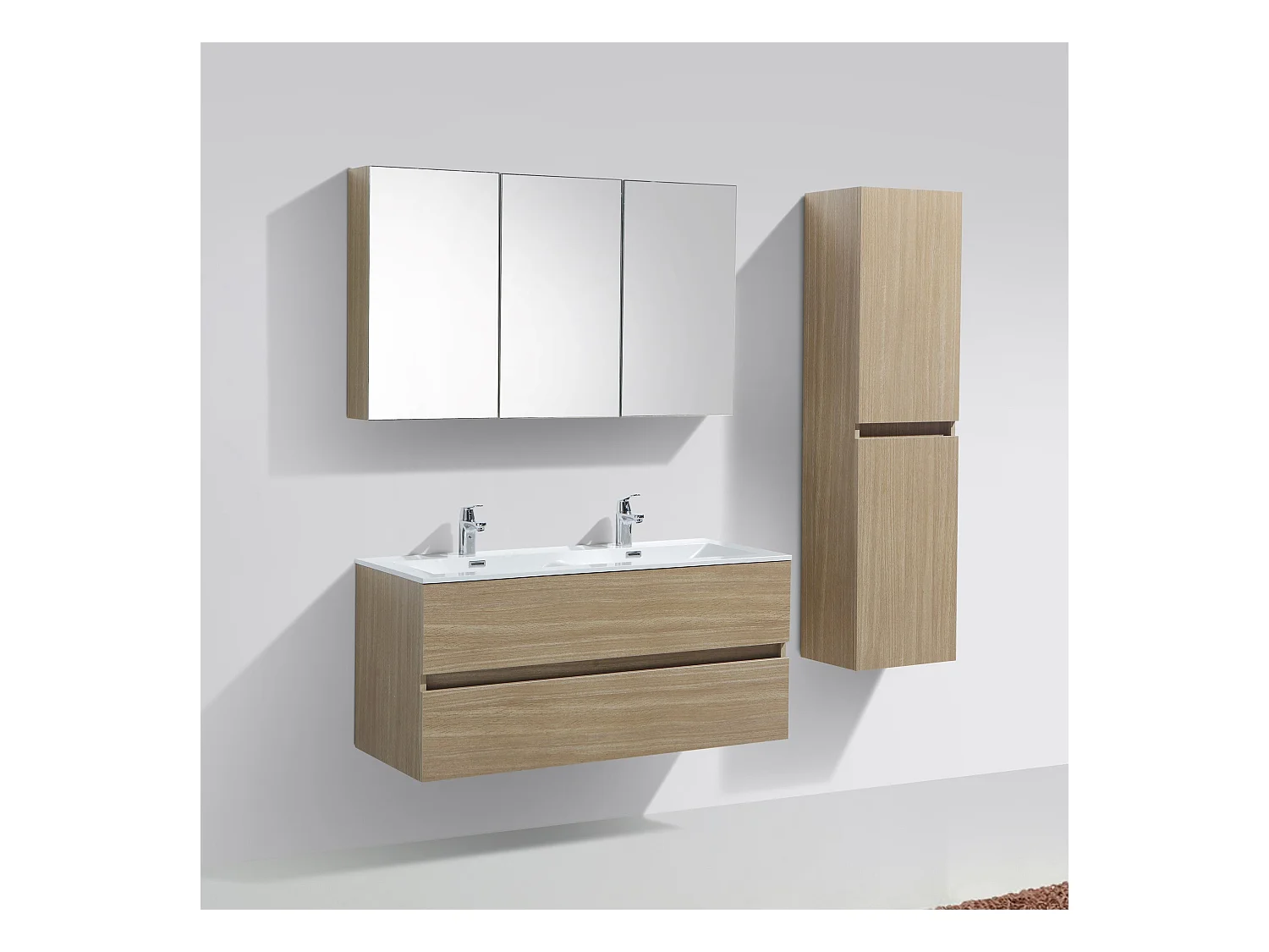 Armoire de toilette bloc-miroir SIENA largeur 120 cm chêne clair texturé