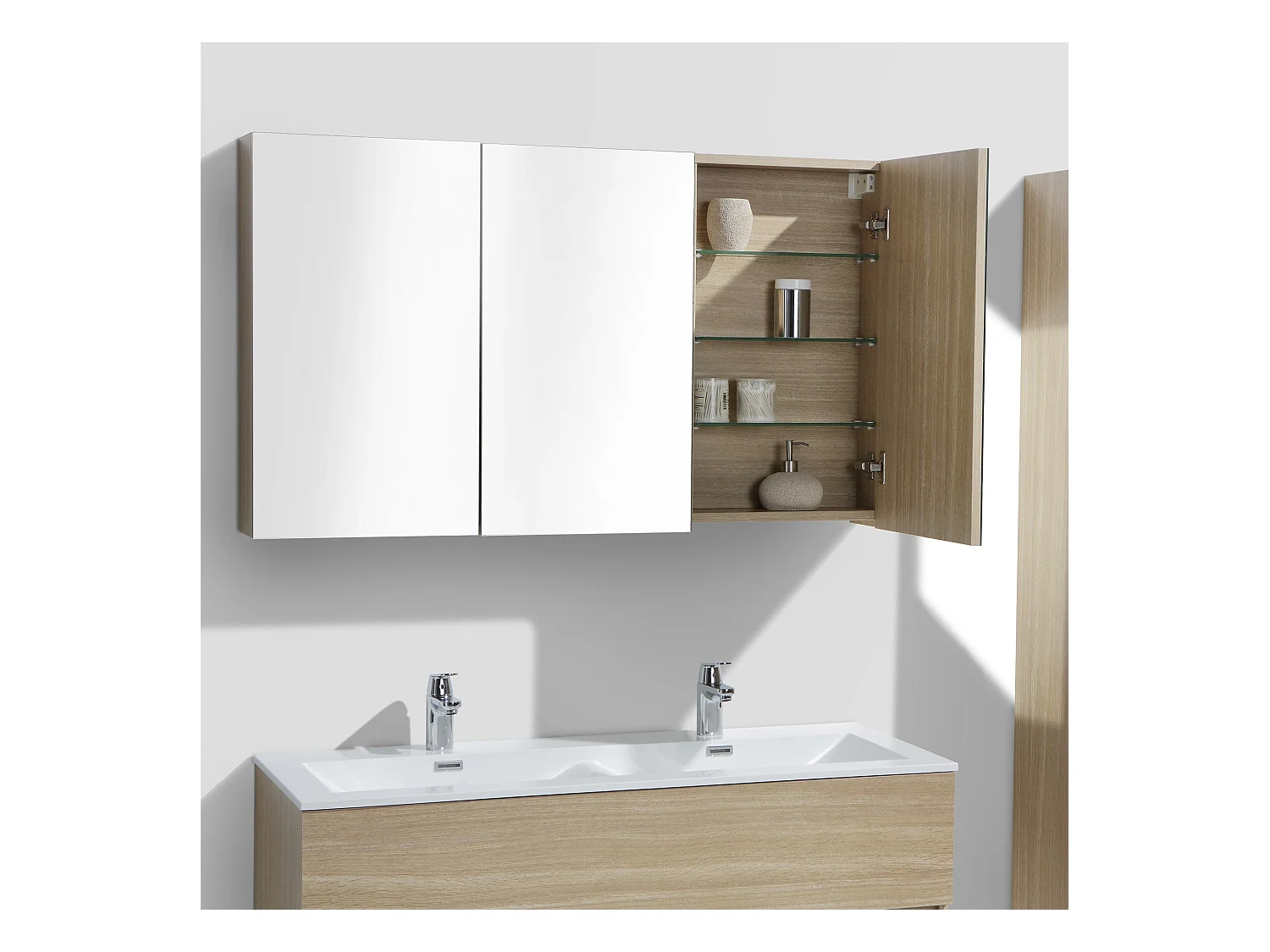 Spiegelschrank Bad 120 cm montiert Eiche hell SIENA