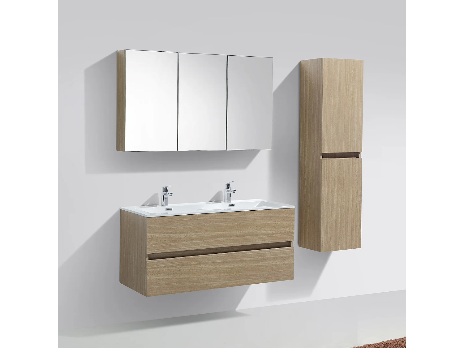 Armoire de toilette bloc-miroir SIENA largeur 120 cm chêne clair texturé
