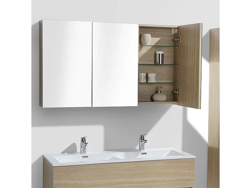 Spiegelschrank Bad 120 cm montiert Eiche hell SIENA