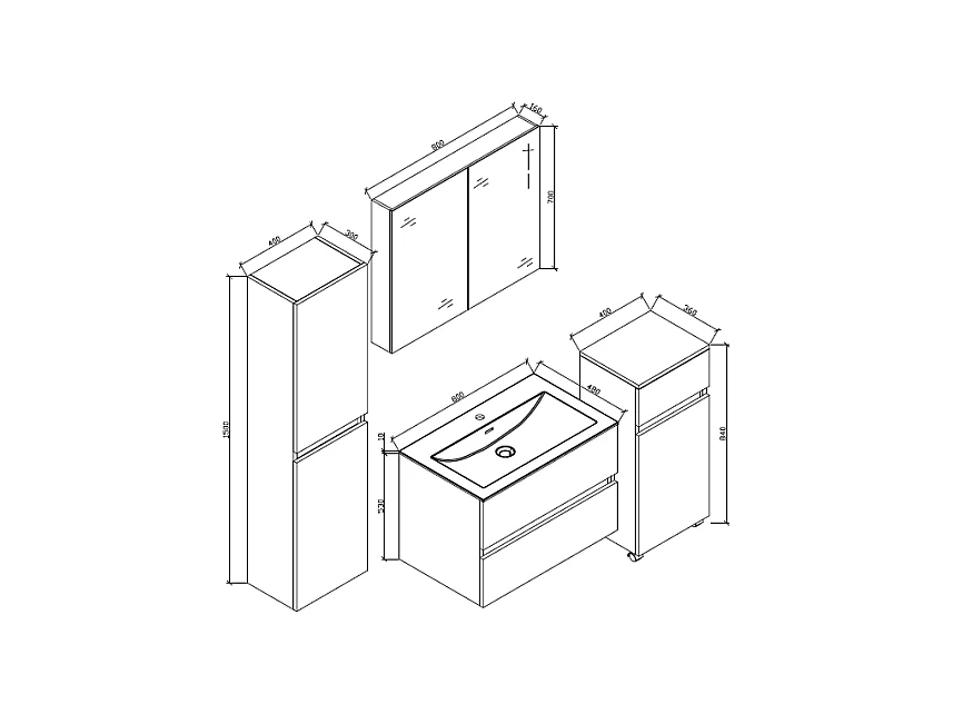 Spiegelschrank Bad 80 cm montiert Nussbaum SIENA