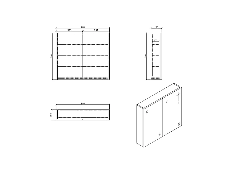 Spiegelschrank Bad 80 cm montiert Nussbaum SIENA