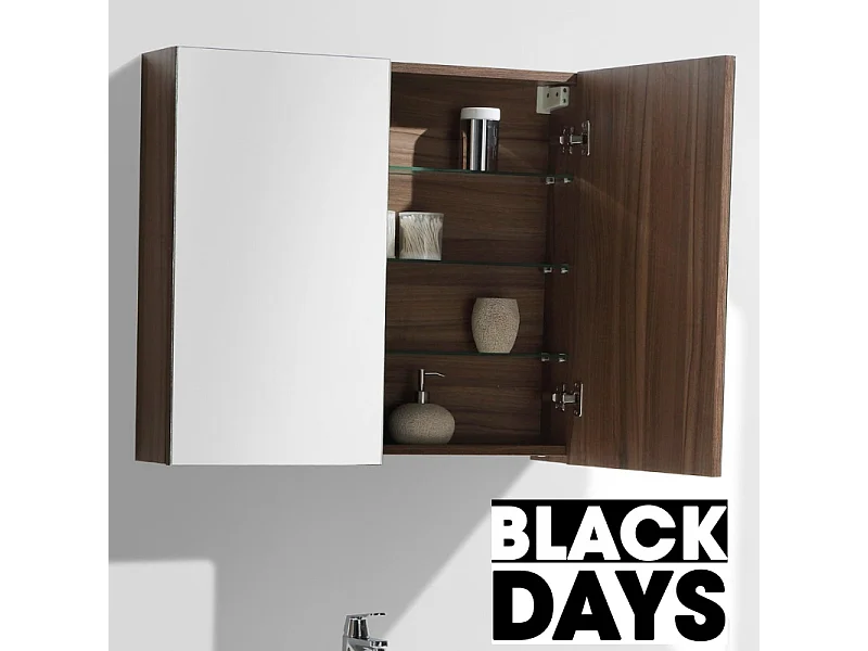 Armoire de toilette bloc-miroir SIENA largeur 80 cm noyer