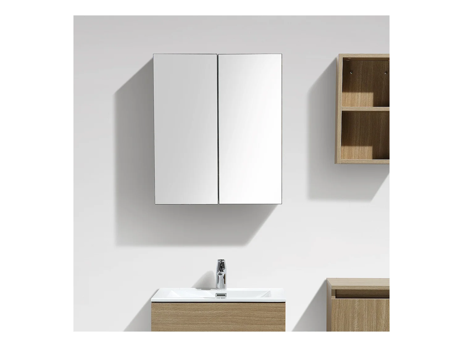 Spiegelschrank Bad 60 cm montiert Eiche hell SIENA