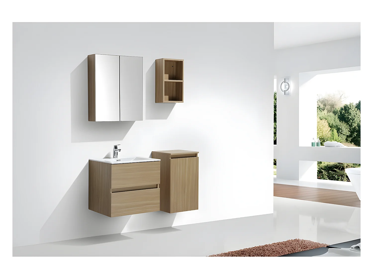 Spiegelschrank Bad 60 cm montiert Eiche hell SIENA