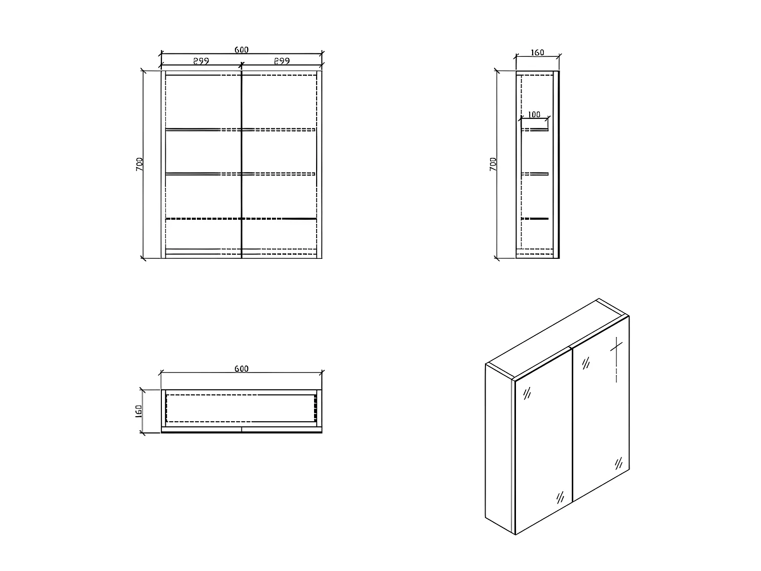 Spiegelschrank Bad 60 cm montiert Eiche hell SIENA