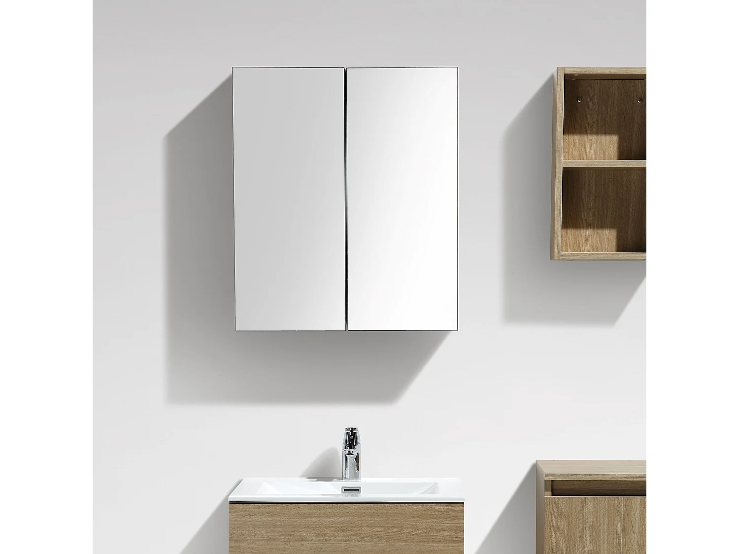 Spiegelschrank Bad 60 cm montiert Eiche hell SIENA