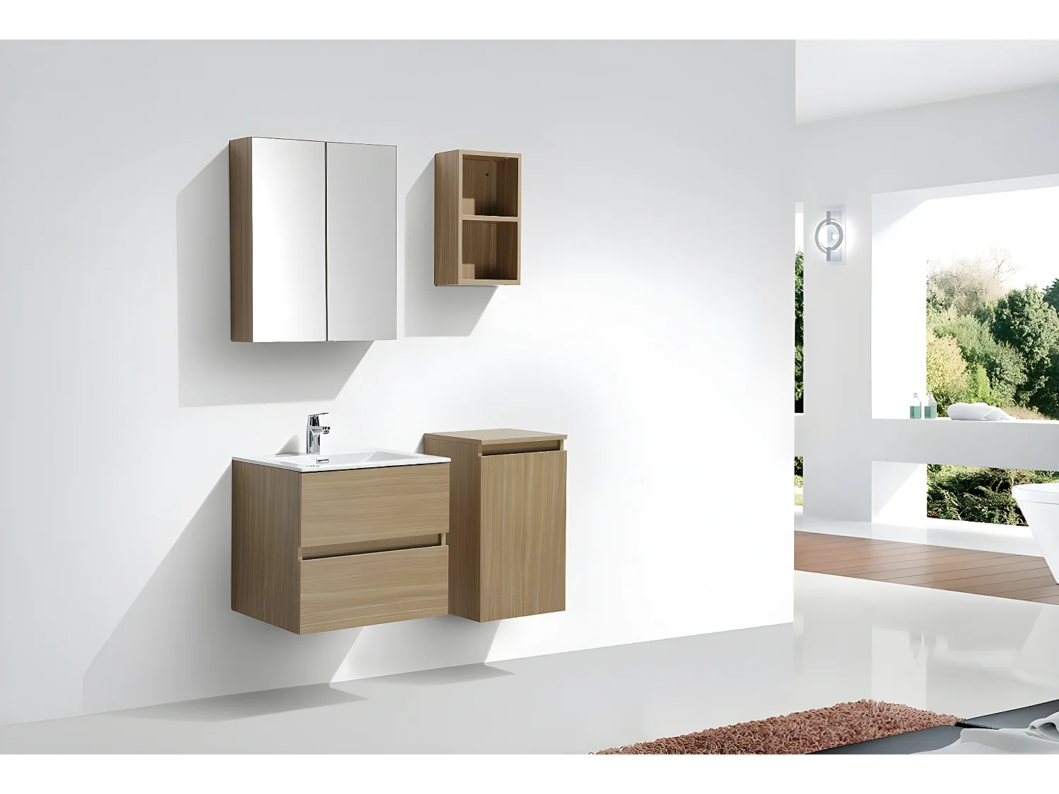 Spiegelschrank Bad 60 cm montiert Eiche hell SIENA