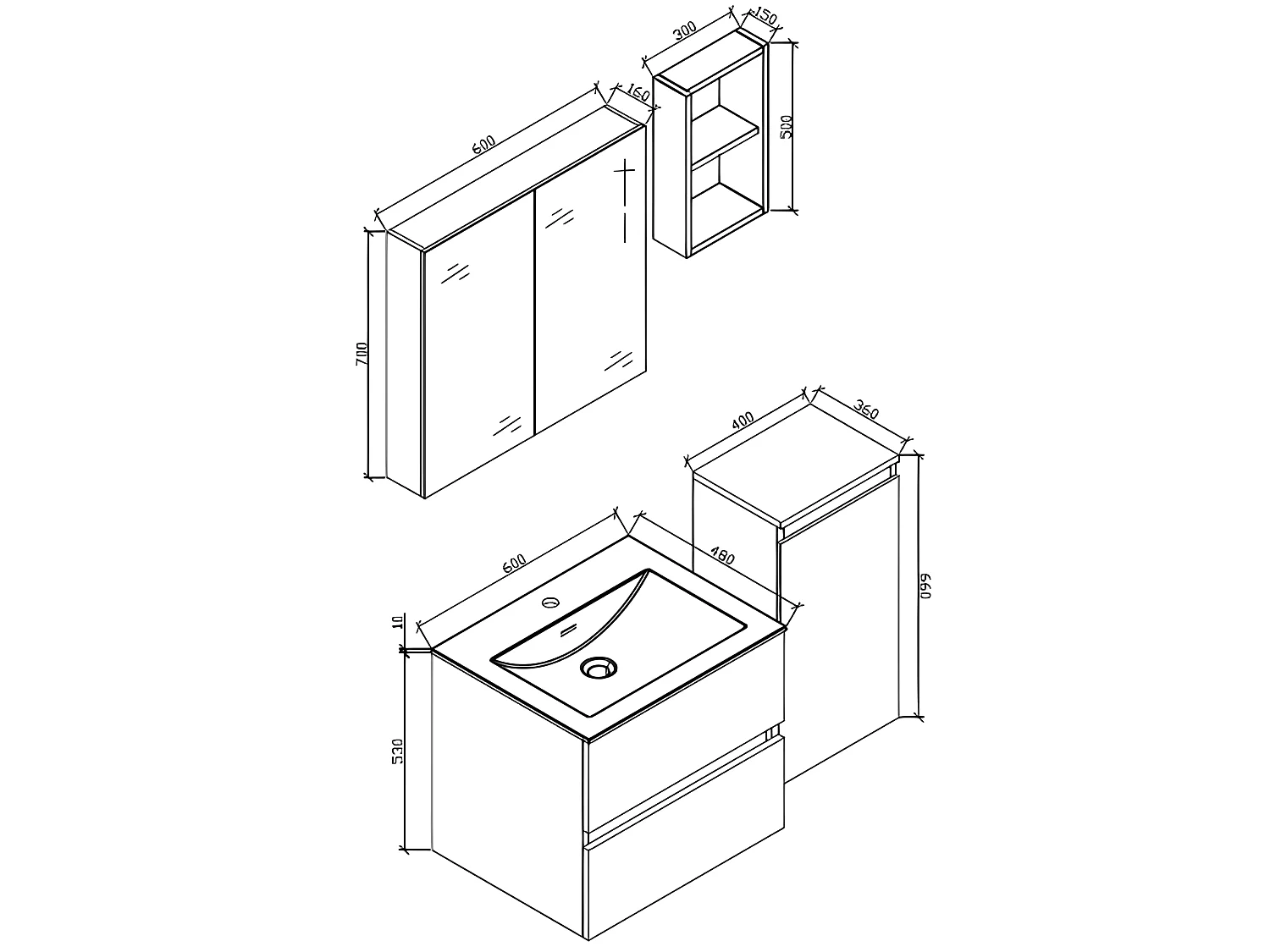 Spiegelschrank Bad 60 cm montiert Eiche hell SIENA