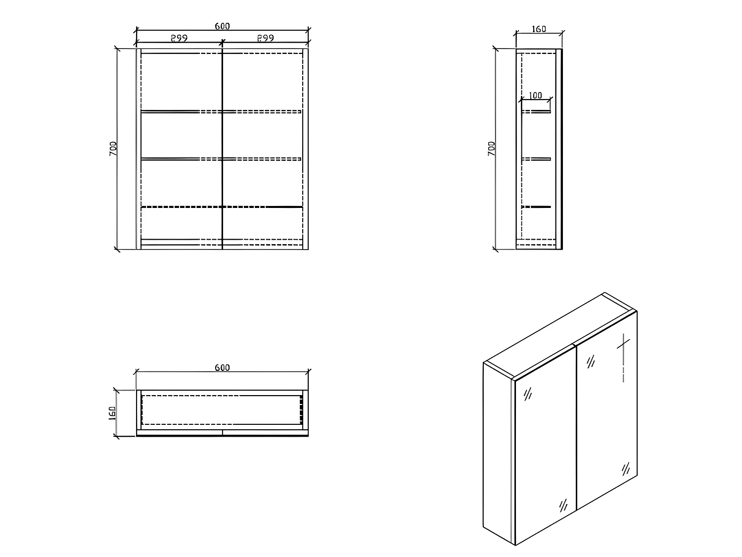 Spiegelschrank Bad 60 cm montiert Eiche hell SIENA