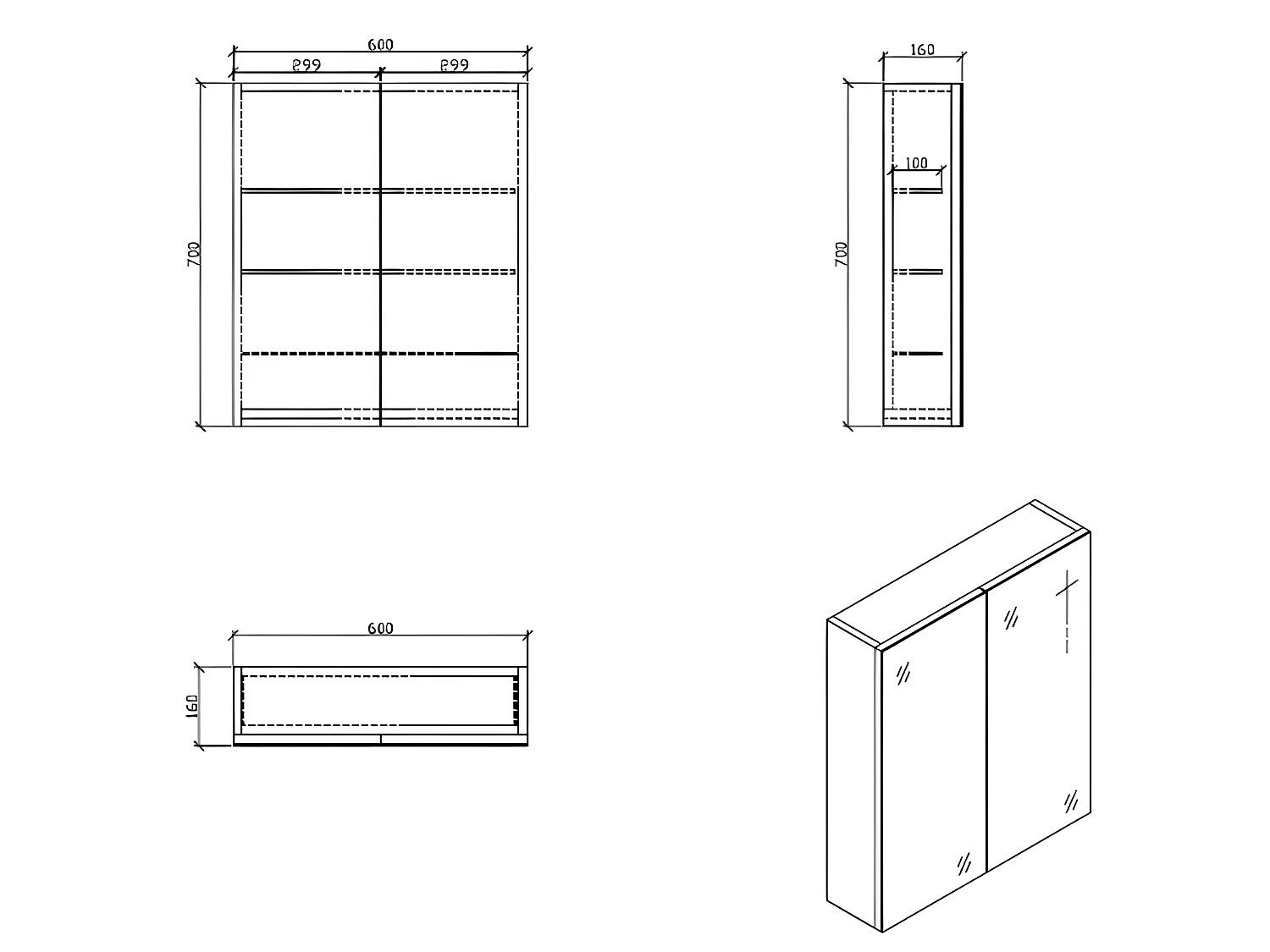 Spiegelschrank Bad 60 cm montiert Eiche hell SIENA