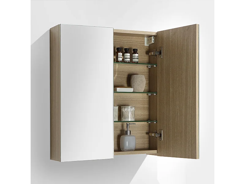 Armoire de toilette bloc-miroir SIENA largeur 60 cm chêne clair texturé